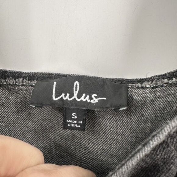 Lulus Corra Denim Mini Dress S Washed Black Button Front Jean Jumper Square Neck - Picture 3 of 12